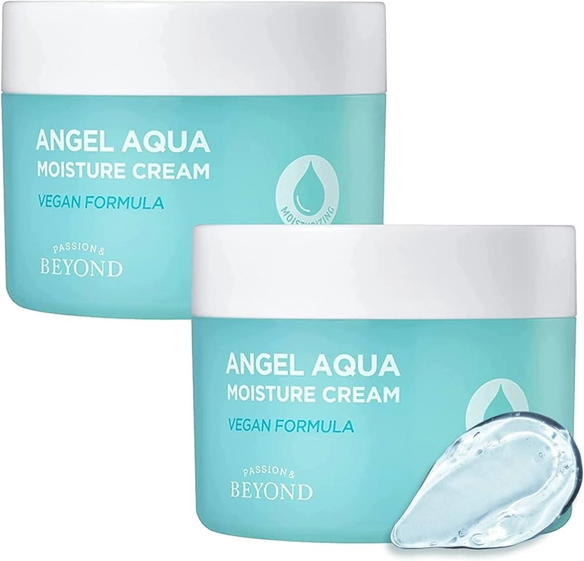 ECO BEYOND Angel Aqua Moisture Cream (10.1fl oz, Pack of 2) - Korean Skincare Super Hydrating Lightweight Moisturizer. Unscented, Vegan Formula, Cica, Wild Chervil