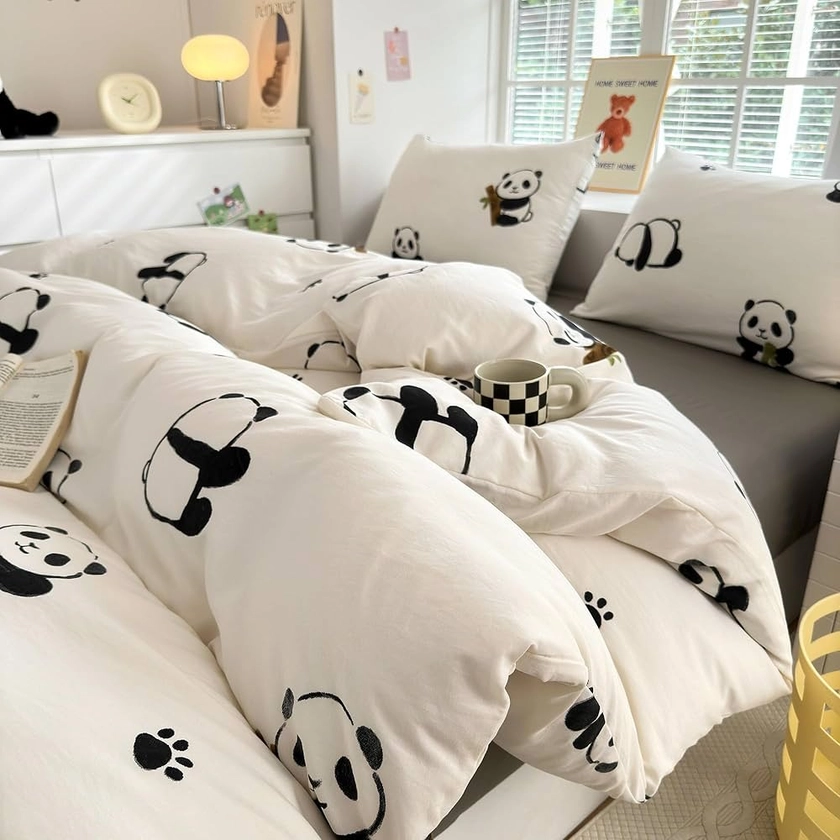 Amazon.co.jp: BUKAROOM Duvet Cover Set 4 Piece Double Bedding Cover Set Double Zipper Duvet Cover 190x210cm 2 Pillow Cases Fitted Sheet Soft Breathable Four Seasons (Panda Double 4 Piece Set) : Home & Kitchen