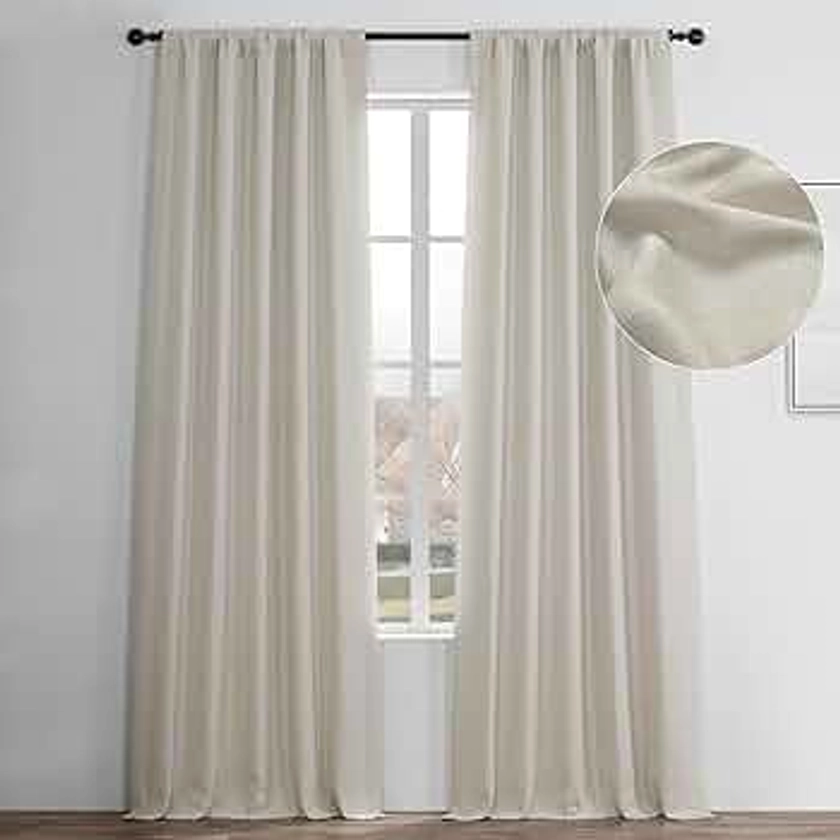 HPD Half Price Drapes Faux Linen Room Darkening Curtains - 84 Inches Long Luxury Linen Curtains for Bedroom & Living Room (1 Panel), 50W X 84L, Birch