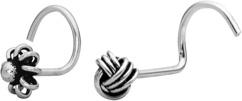 Buy Abhooshan Combo of 92.5 Sterling Silver Flower and Knot Shape Nose Pin for Women and Girls. Piercing is required at Amazon.in