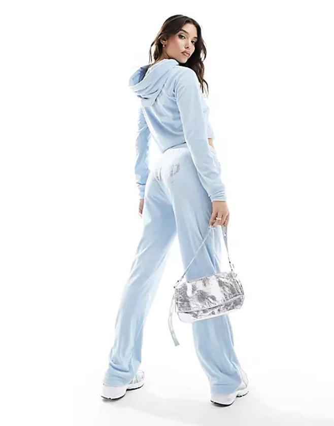 Juicy Couture diamante velour tracksuit bottoms co-ord in powder blue
