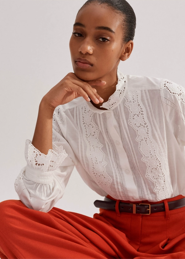 Cotton Voile Embroidery Detail Blouse | ME+EM