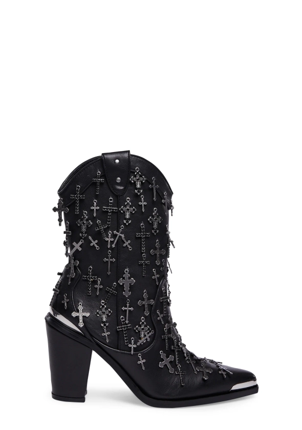 Widow Cross Charm Cowboy Boots - Black