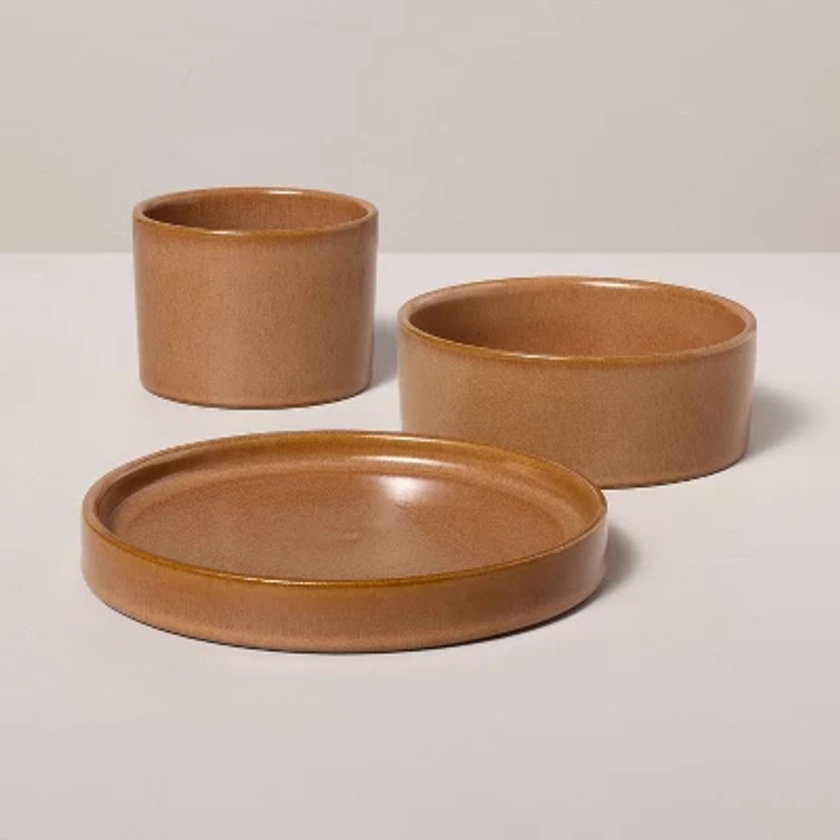 3pc Decorative Ceramic Crock/Bowl/Tray Set Pumpkin Brown - Hearth & Hand™ with Magnolia