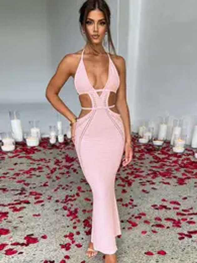 Cut Out Hollow Out Tie Back Cami Dresses for Women, Summer Birthday Dresses 2024, Festival Outfits, Sexy Backless Halter Neck Long Dress for Party Club Dating, Party Dresses, The Red Dress Girl, Maxi Dress, Wedding Guest Dress, Holiday Dresses