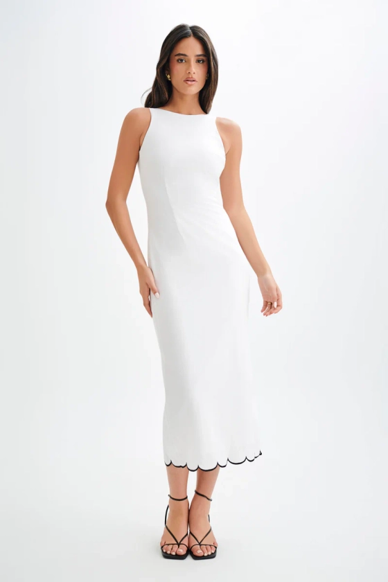 Sofiane Scalloped Linen Midi Dress - Ivory