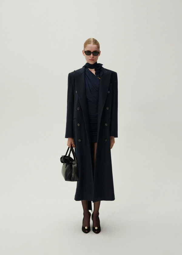 Long classic wool coat in navy