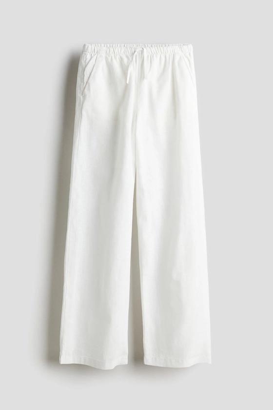 Wide-leg Linen-blend Pull-on Pants - White - Kids | H&M US