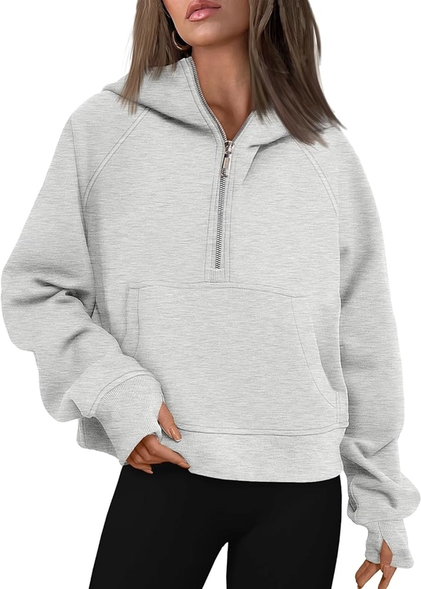 AUTOMET Hoodies Sweatshirts for Women Quarter Half Zip Pullover Oversized Sweaters Cropped Fall Outfits Winter Clothes Fashion 2024 Grey at Amazon Women’s Clothing store