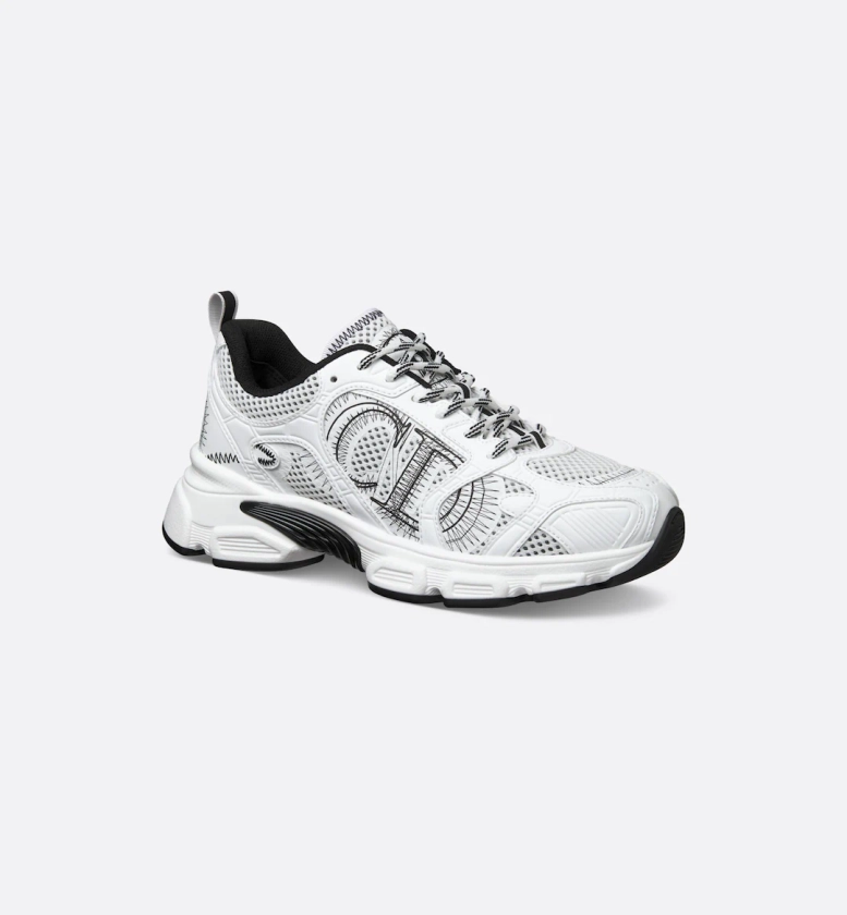 Dior Chrono Sneaker White and Black Mesh with Leather-Effect Panels | DIOR