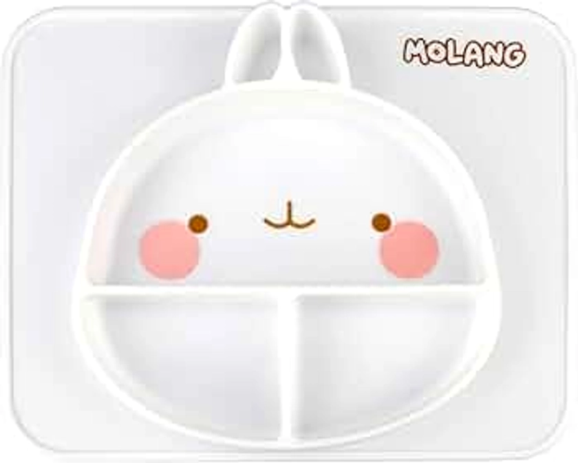 6vibes Molang assiette silicone bébé antidérapant, assiette enfant sans BPA, Passe au lave-vaisselle et au micro-ondes assiette twistshake bebe, Cadeau parfait pour les amoureux de Molang