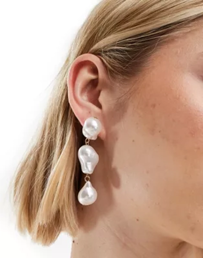 DesignB London irregular pearl drop earrings in white | ASOS