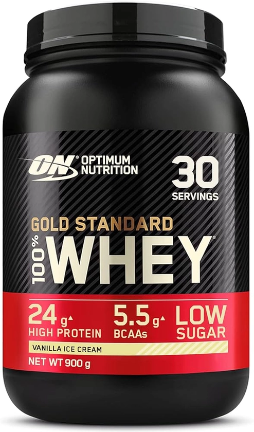 Optimum Nutrition Gold Standard 100% Whey Proteine in polvere per lo Sviluppo e il Recupero Muscolare con Glutammina e Aminoacidi BCAA Naturali, Gusto Gelato alla Vaniglia, 30 Dosi, 900 g