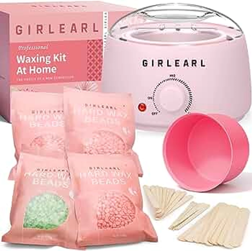 Waxing Kit for Women and Men, GIRLEARLE Wax Warmer Hair Removal at Home with Beads, Multiple Formulas Target Different Types of Sensitive Skin Body, Brazilian Bikini, Eyebrow, Facial