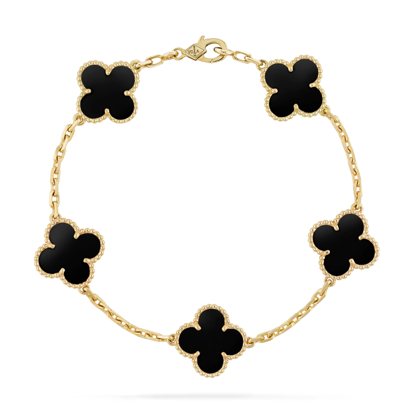 Vintage Alhambra bracelet, 5 motifs 18K yellow gold, Onyx - Van Cleef & Arpels