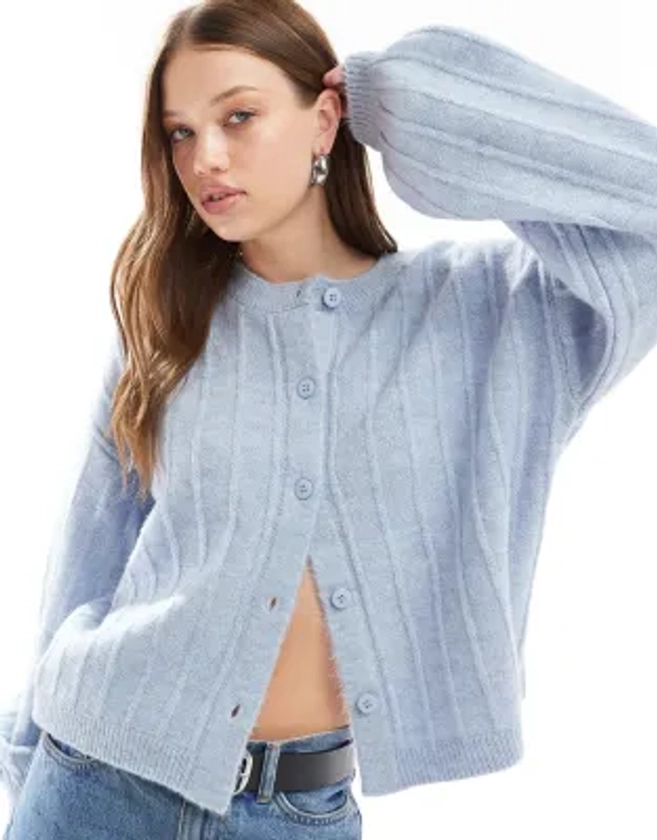 ASOS DESIGN fluffy oversized knitted cardigan in light blue | ASOS