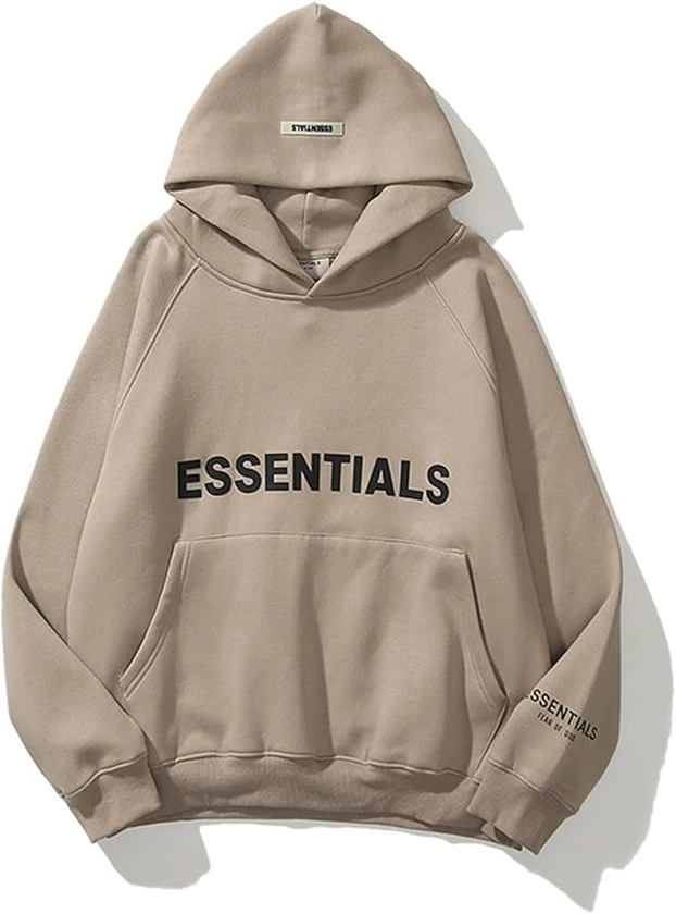 Essentials Hoodie, 3D Letters Pasted Double Line Hip Hop Couples Pullover Sportswear, Unisex Fleece Hoodie (Color : 1, Size : L)