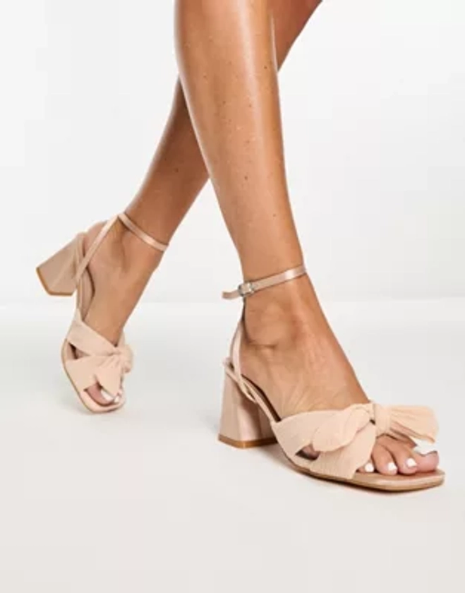 Glamorous Exclusive mid heel sandals with bow in blush | ASOS