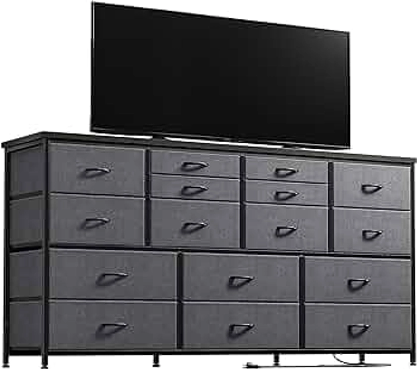 EnHomee TV Stand Dresser 65''TV Stand with Charging Station TV Stands for Living Room Long Dresser for Bedroom TV Stand with 16 Drawers Storage TV Stand for Bedroom Dresser 51.1''W*11.8''D*34.8''H