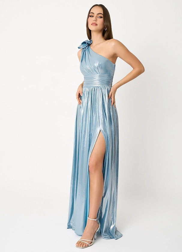 Ivy Aqua Blue Pleated Gown Atelier Dresses | Azazie