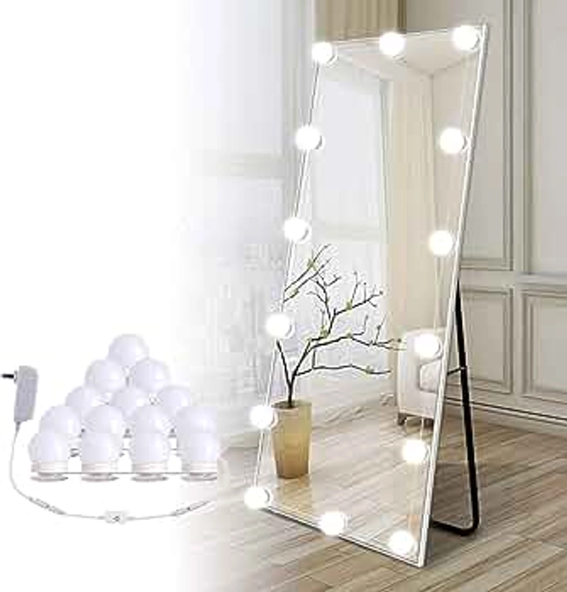 Brightown 14 Bulb Dimmable Hollywood Makeup Mirror Lights, 22Ft Adjustable Vanity Lighting Fixtures for Full Length Mirror (Mirror Not Included)