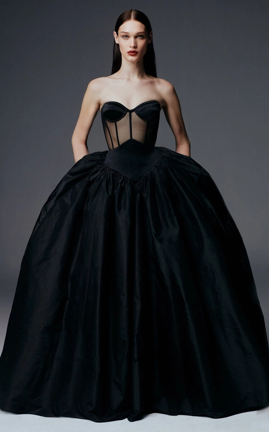 Astrea Sheer-Paneled Silk Ball Gown