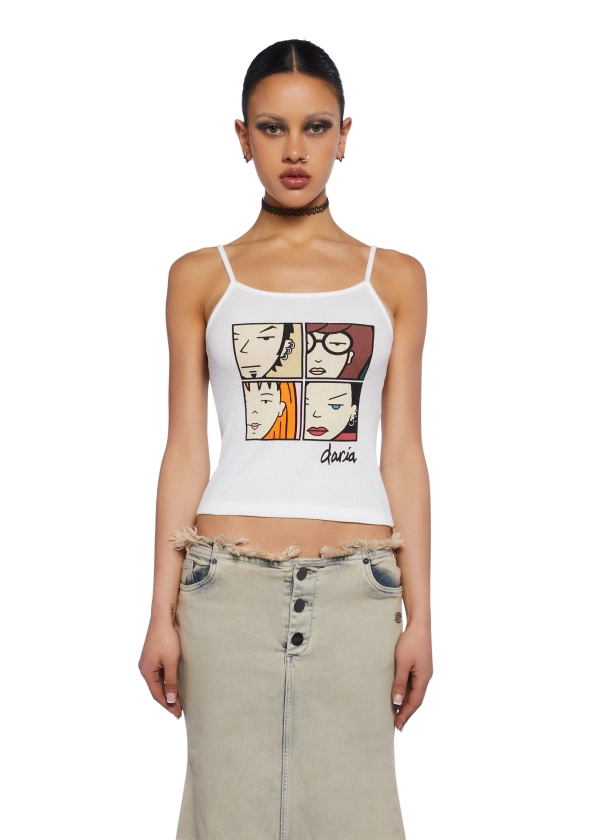 Basic Pleasure Mode Daria Stretchy Waffle Knit Graphic Tank Top - Off White