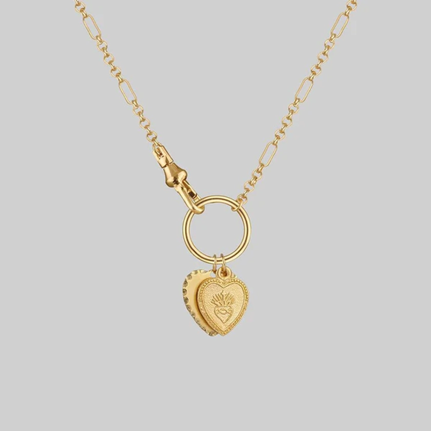 VALENTINA. Multi Heart Charm Clasp Necklace - Gold