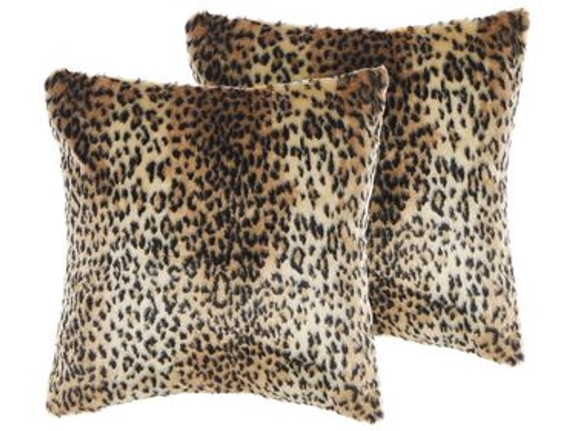 Lot de 2 coussins en fausse fourrure motif léopard 45 x 45 cm marron FOXTAIL