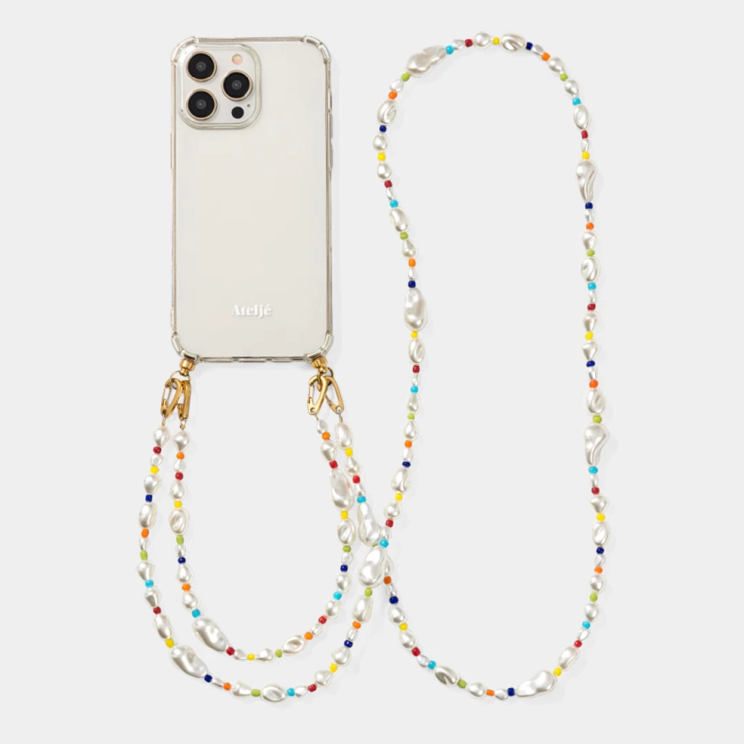 Transparant recycled iPhone case with Horizon and Good vibes cord