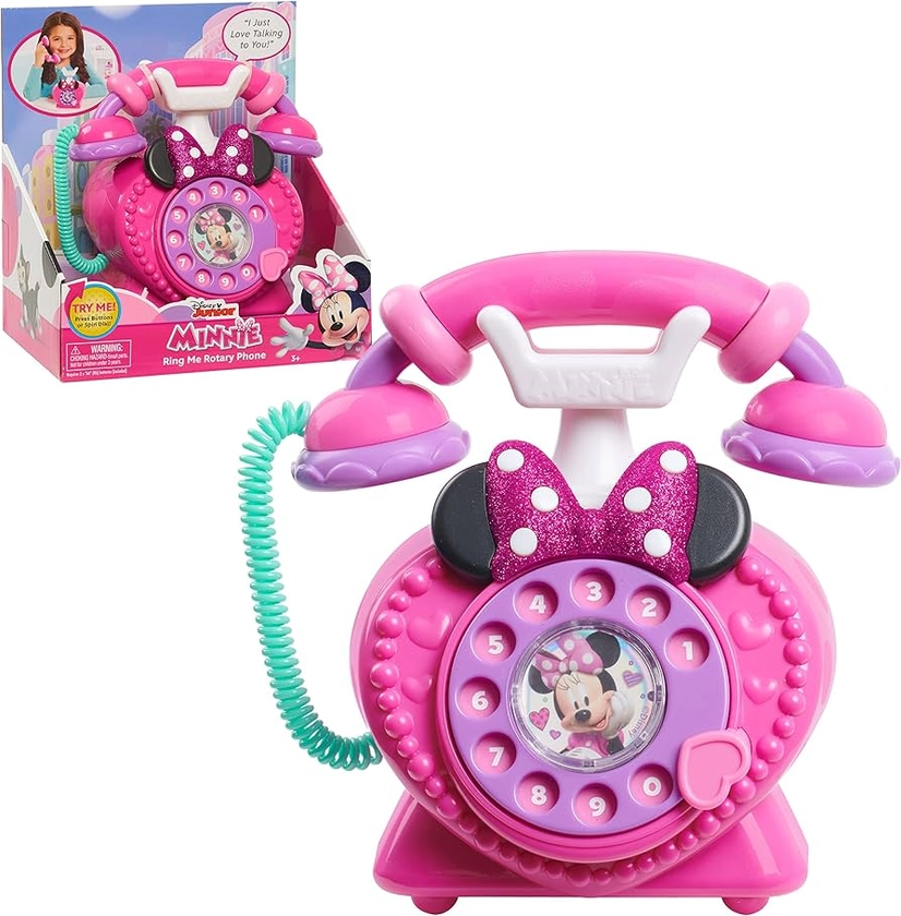 Disney Junior Minnie Mouse Ring Me Rotary Pretend Play Phone with Lights and Sounds, Kids Toys for Ages 3 Up by Just Play