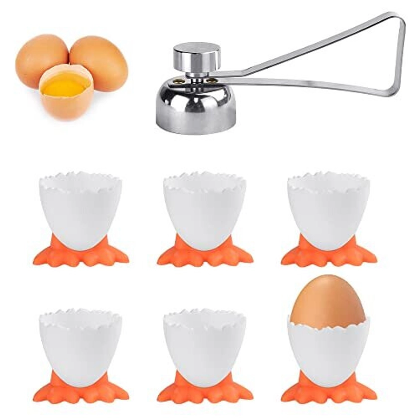 6 PCS Egg Cups Set Novelty Egg Cups Holder Stand Chicken Egg Cup Tray Funny Easter Eggcups with Stainless Steel Egg Opener Egg Topper Opener Cracker on OnBuy