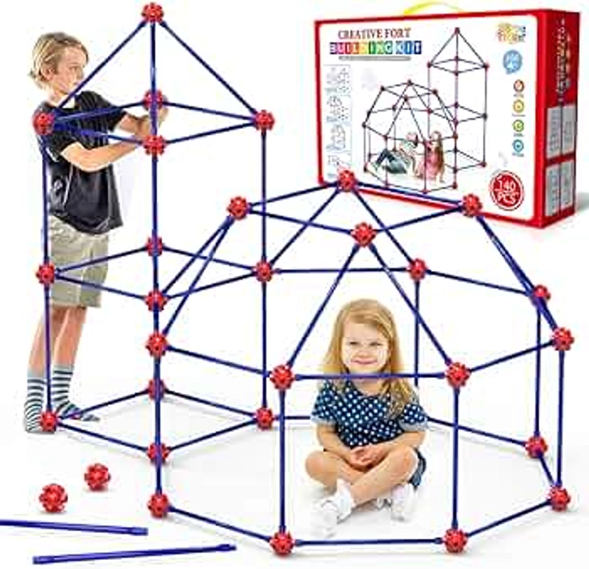 Fort Building Kit for Kids,STEM Construction Toys, Educational Gift for 4 5 6 7 8 9 10 11 12 Years Old Boys and Girls,Ultimate Creative Set for Indoor & Outdoors Activity,140 Pcs,Original