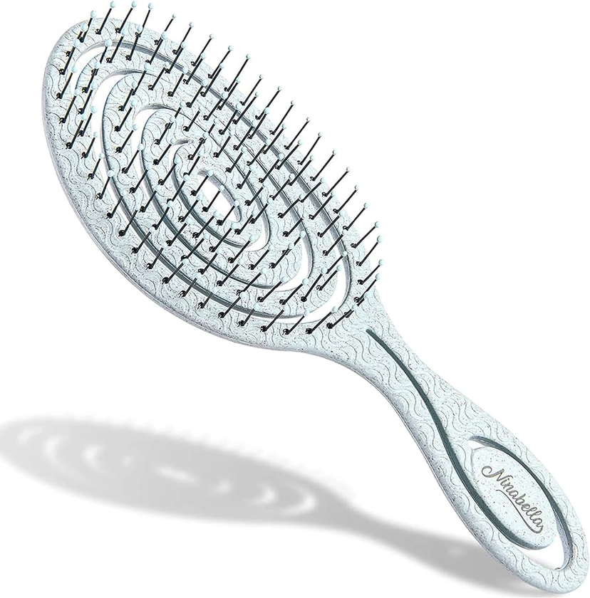 Ninabella Organic Detangle Hair Brush for Women, Men & Children - Does not Pull the Hair - Hair Straightening Brushes for Curly, Straight & Wet Hair - Unique Spiral Hairbrush