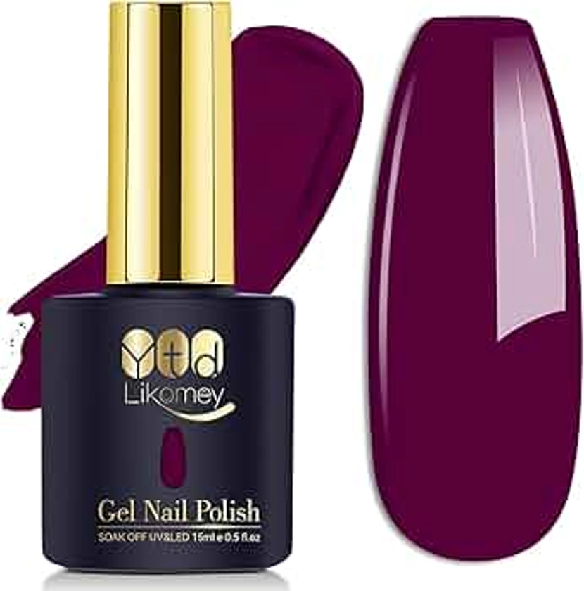 YTD Likomey Gel Nail Polish,15ml Wine Purple Soak Off UV Nails Gel Varnish,Salon Home DIY Nail Art Manicure and Pedicure Raspberry Deep Plum Gel Varnish,CS017