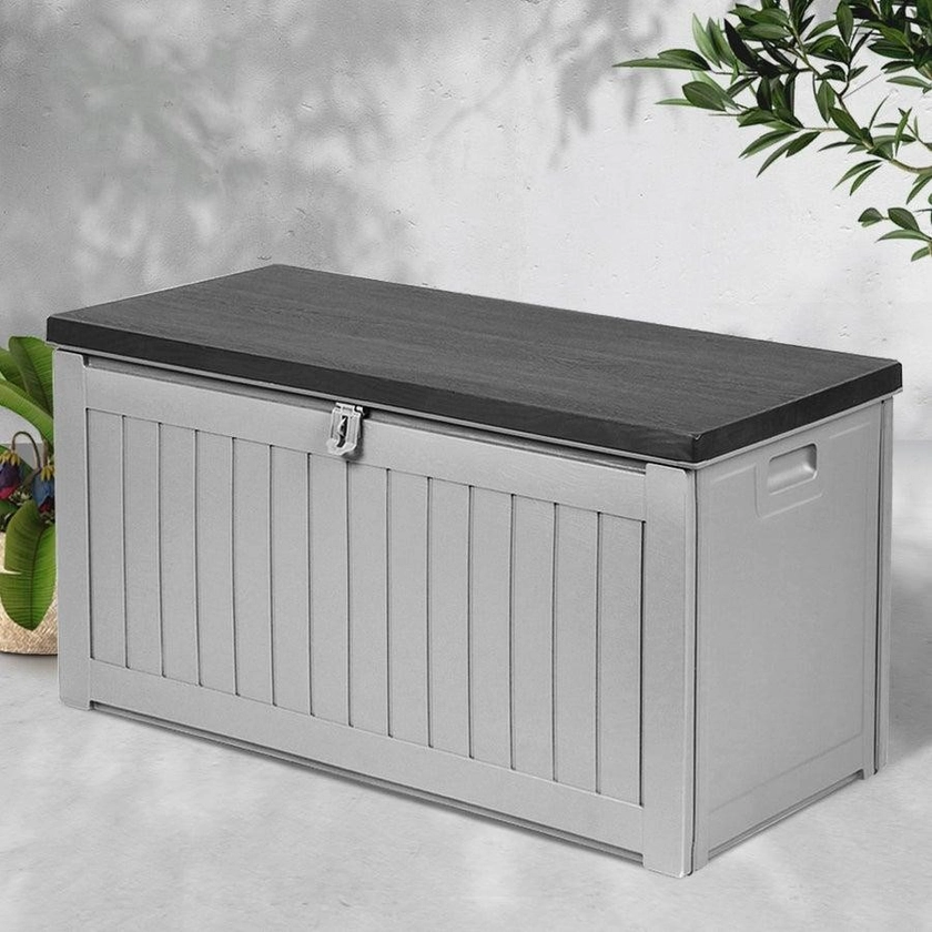 190L Gardeon Outdoor Storage Box Container Cabinet Lockable Garden Bench Tool Shed Black | BIG W