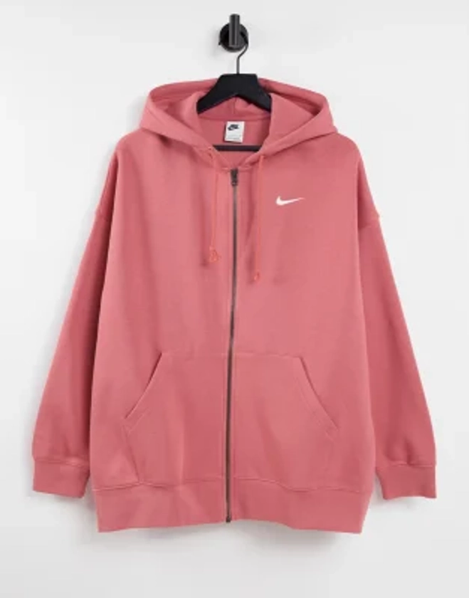 Nike - Sweat à capuche oversize à fermeture éclair et mini logo virgule - Rose archéologique