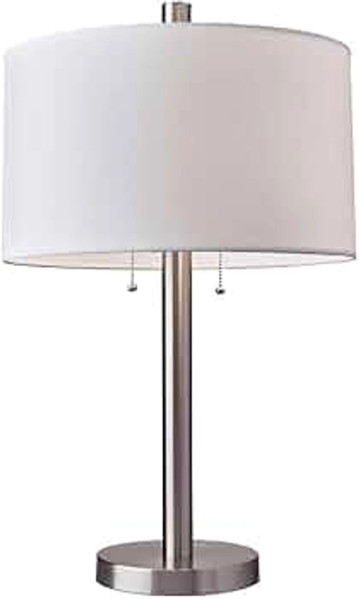Adesso 4066-22 Boulevard Table Lamp, 28 in., 2 x 100 W Incandescent/26W CFL, Brushed Steel Finish, 1 Bedside Lamp