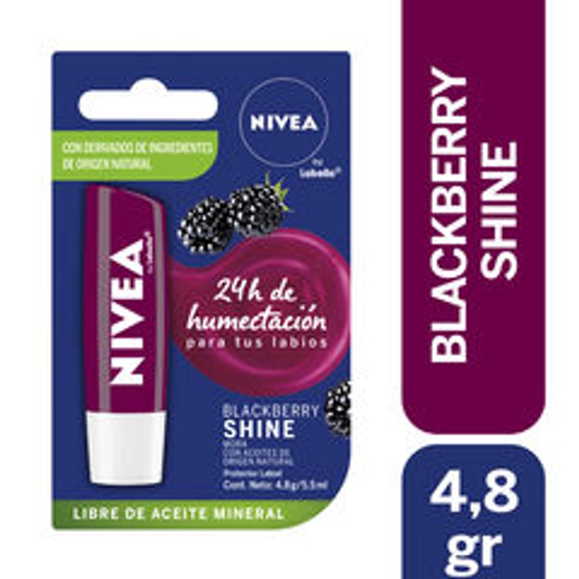 Bálsamo Labial Nivea Humectación por 24hrs. Blackberry Shine