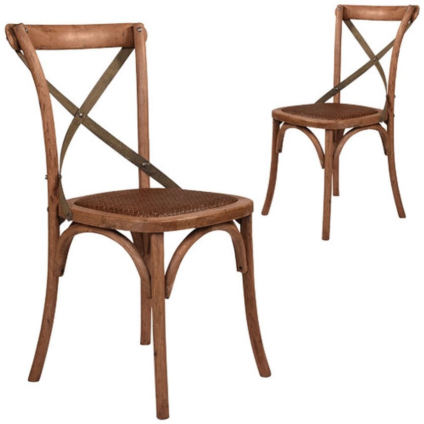 Cross Back Oak Wood Dining Chairs (Set of 2)