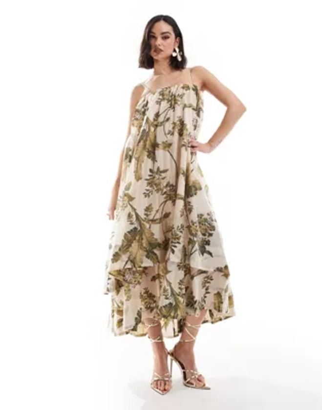 & Other Stories midaxi dress with volume double layer volume in botanical print