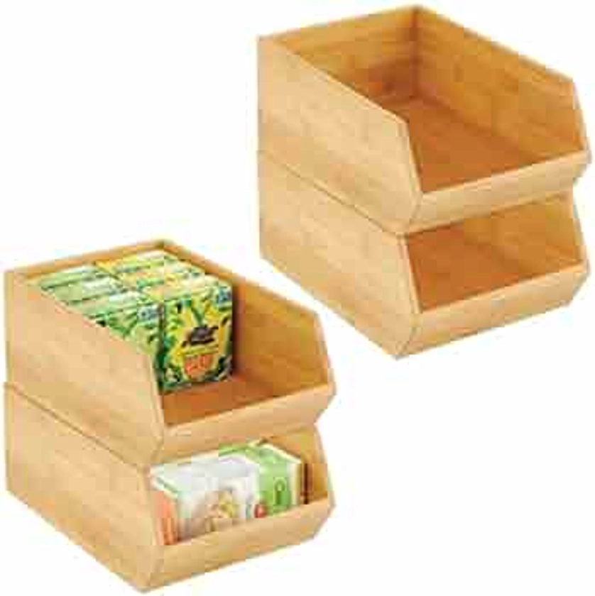 mDesign boite de rangement empilable – boite en bambou polyvalente pour placards de cuisine – caisse en bois de bambou écologique ouverte – 30,5 cm x 20,3 cm x 12,7 cm - lot de 4 – couleur nature : Amazon.com.be: Cuisine et maison