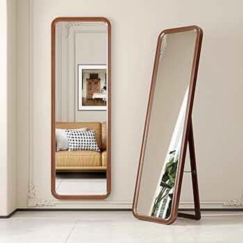 dnbss 63"×18” Wooden Full Length Mirror, Solid Wood Frame Full Body Mirror, Standing Floor Mirror, Stand or Wall-Mounted Mirror, Dressing Mirror for Bedroom, Rustic Mirror, Walnut