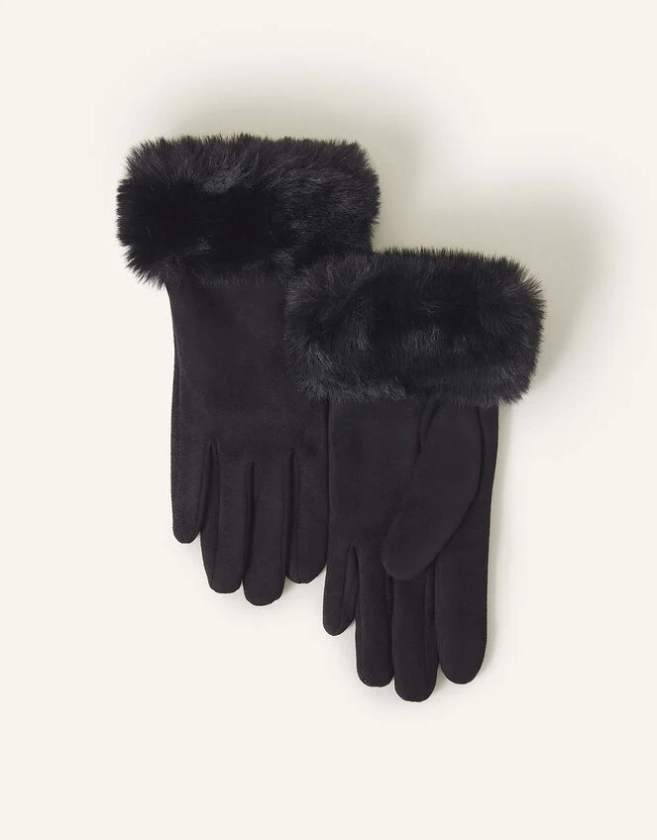 Suedette Faux Fur Cuff Gloves Black