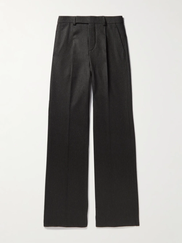 SAINT LAURENT Straight-Leg Pinstriped Wool and Cotton-Blend Flannel Trousers