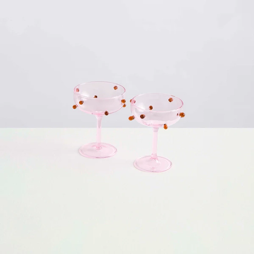 2 Champagne Coupes | Pink & Amber