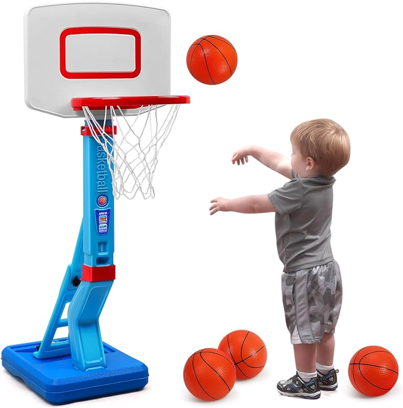 SUPER JOY Toddler Basketball Hoop Height Adjustable Kids Basketball Hoop for Indoor Outdoor Play Portable Basketball Goal Poolside Basketball Hoop for Swimming Pool Basketball Toy for Boys Girls