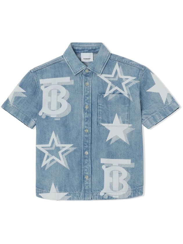 monogram-print denim shirt