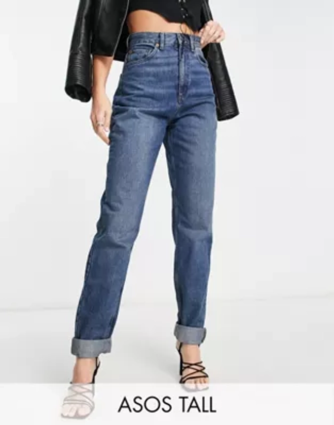 ASOS DESIGN Tall - Jean mom ample à taille haute - Délavage moyen