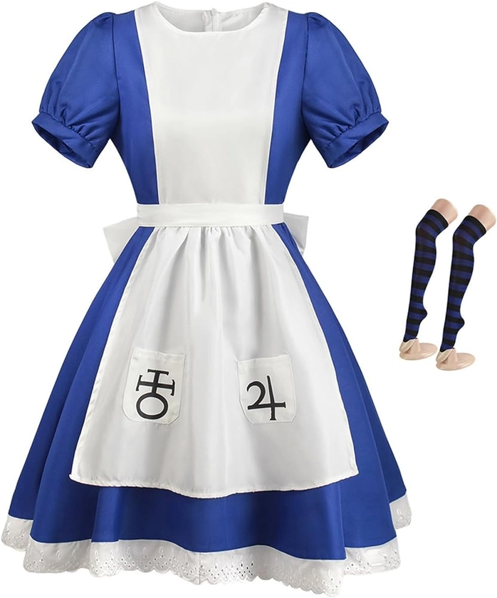Hongsuny Alice Madness retour cosplay costume princesse Halloween bleu robe de servante tablier